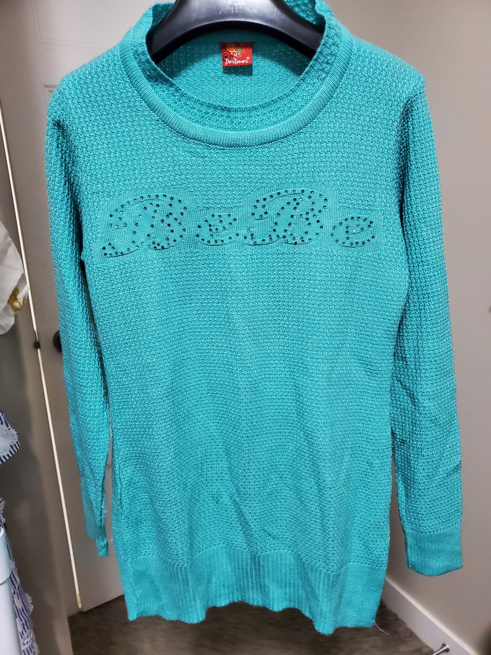 Periwinkle Blue Knit Sweater with Logo Detailing PTP 16.5 Inches